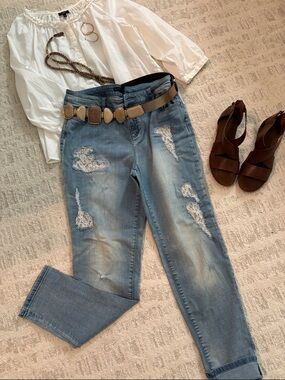 Chico's Light Blue Distressed Boyfriend Jeans